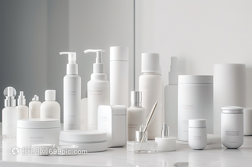 白色护肤品瓶子的数字艺术 美学与科技的完美融合